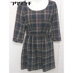 ◇　◎ NATURAL BEAUTY BASIC バックジップ　チェック 長袖 膝丈 ワンピース サイズS ブラウン　マルチ レディース  【中古】 【1106160002669】