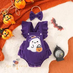 ハロウィン ベビー ロンパース ノースリーブ リボン シュシュ 女の子 ハロウィーン衣装 2色 ハロウィン コスプレ 衣装 お化け柄 幽霊 ドクロ 子供 仮装 0-2歳 9AVt361