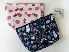 【新品2点セット】ムーミン＆リトルミイ ポーチセット ティッシュポケット付き 化粧ポーチ 小物入れ マチあり 北欧デザイン コスメポーチ レディース バッグインバッグ ギフトにも