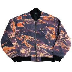 ステューシー　STUSSY ×LUCIEN SMITH/22AW/TIGRIS CANVAS BOMBER JACKET 迷彩　タイダイ　橙　パープル　紫　オレンジ　Lサイズ　ボンバージャケット　ma-1
