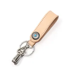 ☆ ナチュラル ☆ コンチョ付きキーホルダー キーホルダー 革 キーリング キーチャーム ベルトループ キーチェーン コンチョ付き 本革 牛革 レザー メンズ レディース カギ 鍵 キー かぎ ココペリ おしゃれ オシャレ 飾りボタン かっこいい カッコいい