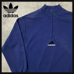 【センター刺繍】アディダス　ハーフジップ　スウェット　刺繍ロゴ　万国旗　90s