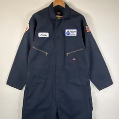 古着 ディッキーズ Dickies 長袖つなぎ オールインワン ワーク 作業着 大きいサイズ ワッペン サイドポケット XL R  ネイビー メンズ
