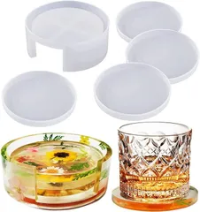 Golspia シリコンモールド コースター 丸 ハンドメイド uvレジン 型 セット 5点