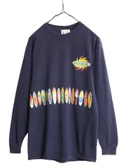 【お得なクーポン配布中!】 00s USA製 ディズニー オフィシャル キャラクター サーフ プリント 長袖 Tシャツ レディース M オールド ミッキー ヘビーウェイト ロンT 紺