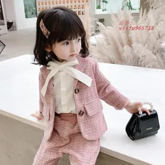 子供服ジャケット＆パンツ女の子子供スーツ小学校パンツスーツ2点セット入学式スーツチェック柄フォーマル卒園式   vii3u965718