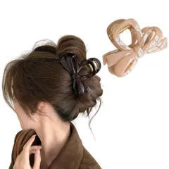 ヘアクリップ 大きめ クリップ 髪留め バレッタ ヘアアクセサリー リボン バンスクリップ 大きめ 大人 可愛い リボン 髪飾り 丈夫 強力 hair clip 髪クリップ 韓国風 通勤 通学 10.5cm (ピンク) [ピンク]