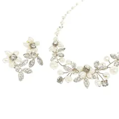 STELLA BRIDAL ステラブライダル ブライダルアクセサリー ネックレス イヤリング 2点セット   ホワイト   淡水パール ビジュー 　240001146699