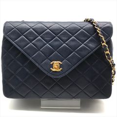 美品 CHANEL シャネル ココマーク マトラッセ ターンロック ラムスキン チェーン ショルダー レディース バッグ 鞄 かばん ネイビー a8191