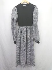 ◇ ⊇ NICE CLAUP　ナイスクラップ 千鳥格子　切り替え 長袖 ロング ワンピース サイズF ネイビー系 レディース E  【1506190011745】