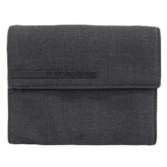 【本物保証】 プラダ PRADA 三つ折り財布 グレー ロゴ シンプル