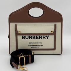 Burberryバーバリーポケットトート2wayハンドショルダーバッグ茶ブラウンベージュレザーキャンバス2021SS