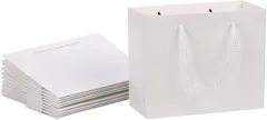 FUPUTWO ギフトバッグ 紙袋 ラッピング シンプル 手提げ 厚手 横型 無地 10点セット(ホワイト,  S)
