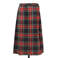 【美品】ONEIL OF DUBLIN  スカート ブラック レッド サイズ:GB12(L位) / チェック ロング キルト スカート / ラップスカート 巻き プリーツ ウエストゴム ウール / ボトムス【レディース】【中古】