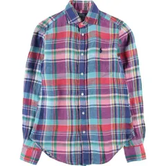 古着 ラルフローレン Ralph Lauren POLO RALPH LAUREN CLASSIC FIT マドラスチェック ワイドカラー 長袖 リネンシャツ/eaa552312