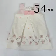 ap8970 MONNALISA モナリザ BABY ベビー ワンピース 50 3M 54cm シロ ホワイト 白 ピンク ワンピ 花柄 刺繡 リボン シンプル ノースリーブ 3ヶ月のサムネイル
