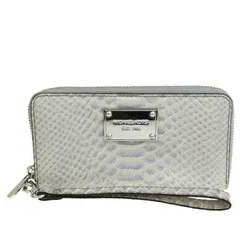 【中古】 美品 マイケルコース MICHAEL KORS ラウンドファスナー 札入れ カード入れ 長財布 クロコ型押し グレー レザー 08HE539