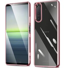 【人気商品】ケース クリア SO-52A SOG02 スマホケース II エスクペリア5ii ケース カバー 耐衝撃 ソフト tpu 薄型 Xperia5 透明 背面クリア メッキ加工 ストラップホール付き 軽量 (ローズゴールド)