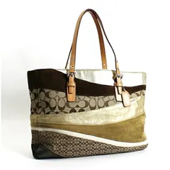 コーチ パッチワーク シグネチャー柄 トートバッグ 肩掛け キャンバス