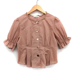 ナイスクラップ NICE CLAUP コンティニュエド continuer de ブラウス シャツ レースカラー タック パールボタン ビジューボタン フリル袖 五分袖 丸首 綿混 F ピンクブラウン 茶 /HT19