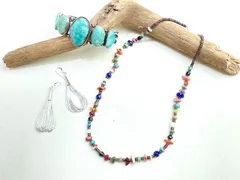 ナバホ　04-0185　ヴァレリー・ジョンソン作　マルチカラー・ナゲットビーズ・ネックレス　全長480mm