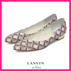 ほぼ新品♪ランバンオン ブルー ロゴ 柄 ポインテッドトゥ ローヒール パンプス 22.5cm