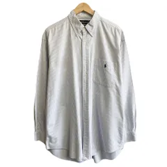Ralph Lauren ラルフローレン BIG SHIRT ボタンダウンシャツ コットンシャツ ストライプ ポケット付き 長袖シャツ ワンポイントロゴ 刺繍 青×白 Lサイズ No.U835