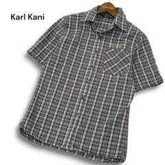 Karl Kani カールカナイ 春夏★ ロゴ刺繍 リネン ラミー 麻混 チェック柄 半袖 シャツ Sz.M メンズ 日本製のサムネイル
