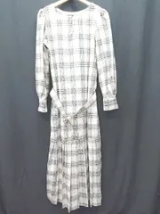 ◇ ⊂ ◎ natural couture チェック柄 長袖 ロング丈 ワンピース サイズL アイボリー グレー レディース E  【1504210016473】