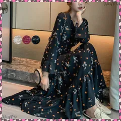 送料無料 ティアードワンピース 長袖 ロングワンピ レディース 春秋夏 花柄カシュクールワンピ 韓国風Vネック オルチャン フレアワンピース Aライン ハイウエストきれいめ フラワーワンピース 体型カバーシフォン リゾート風 可愛い