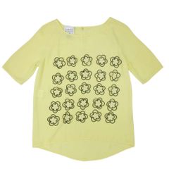 美品 EDWAR ACHOUR PARIS エドワード アシュー パリ フラワーモチーフ 半袖 カットソー ティアドロップ 36 イエロー 黄 レディース 古着 中古 USED