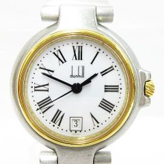 稼働品 dunhill ダンヒル ミレニアムデイト ホワイト文字盤 シルバー×ゴールド 腕時計 レディース 保管箱付き LF0002-0704①