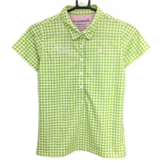 【超美品】ルコックゴルフ 半袖ポロシャツ 白×ライトグリーン ギンガムチェック 胸ロゴ レディース M ゴルフウェア le coq sportif