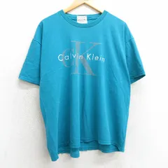 XL/古着 カルバンクライン 半袖 ビンテージ ブランド Tシャツ メンズ 90s ビッグロゴ 大きいサイズ クルーネック 水色 spe 25may02 中古