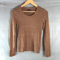 トミーヒルフィガー TOMMY HILFIGER ニット 長袖 ケーブル編み ロゴ刺繍 リブ 綿 ブラウン XXSサイズ 956253