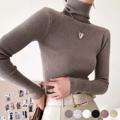 ハイネック ニット レディース トップス ストレッチ フィット リブ編み リブニット 定番 無地 ブラウン ホワイト 白 黒 ブラック 秋冬 韓国 メール便送料無料
