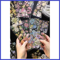 手帳 おしゃれ 大量 防水 ステッカー かわいい フレークシール 花 シール 蝶 素材 (四季) コラージュ