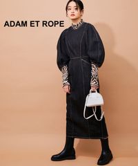 【ADAM ET ROPE】アダムエロペ　ラウンドスリーブデニムワンピース　ブラック　フリーサイズ