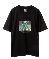[Four leaf] アートプリント Tシャツ 半袖 クルーネック 綿100% オーバーサイズ ユニセックス ストリート系 韓国ファッション モード系 カジュアル おしゃれ 黒 白 M-XL タイ製 (JP, アルファベット, M, ブ [ブラック] [M]