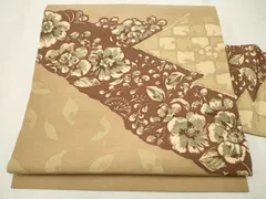 平和屋着物●九寸名古屋帯　紬地　型染め　草花文　正絹　逸品　CAAT8159hy 平和屋着物○九寸名古屋帯 紬地 型染め 草花文 正絹 逸品 CAAT8159hy