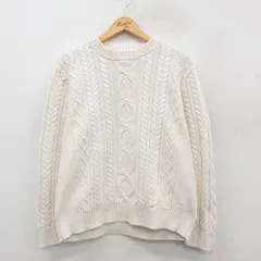 XL/古着 エルエルビーン LLBEAN 長袖 ケーブル セーター メンズ 00s コットン クルーネック 生成り 25oct23 中古 ニット トップス
