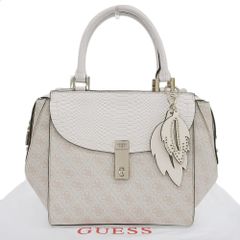 【本物保証】 布袋付 新品同様 ゲス GUESS ハンドバッグ クロコ型押し PVC ホワイト ベージュ
