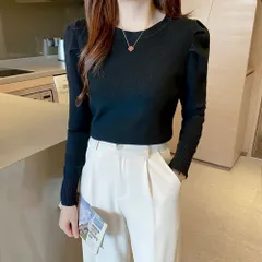 ☆ ブラック ☆ M ☆ ニット トップス レディース 長袖 おしゃれ yzm023 ニット セーター レディース ニットセーター シャツ スリーブセーター ニットソー ラウンドネック 長袖 パフスリーブ かわいい 無地 シンプル エレガント 春 秋 冬