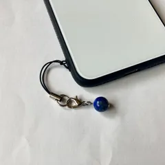 ラピスラズリ パワーストーン ストラップ (シルバー) マスクチャーム 天然石   スマホ 携帯ストラップ ハンドメイド ◆
