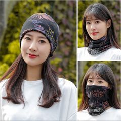 医療用帽子　ケア帽子　花柄　ニット帽　レディース　キャップ　春秋冬　ネックウォーマー　おしゃれ　ターバン　室内帽子　抗がん剤