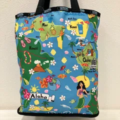 5265 LeSportsac レスポートサック トートバッグ　ハンドバッグ　エコバッグ　ハワイ限定　ハイビスカス フラガール　パイナップル　ブルー系　南国　ナイロン　軽量