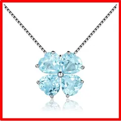 【送料無料 】3月 誕生石 アクアマリン [JIANGXIN] 女性 金属アレルギー対応 3月 誕生石 アクアマリン 925シルバー ネックレス 四つ葉のクロー