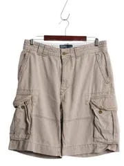 【お得なクーポン配布中!】 90s ポロ ラルフローレン コットン チノ カーゴ ショーツ メンズ 33 / オールド ヴィンテージ 加工 ショート パンツ ミリタリー ノータック