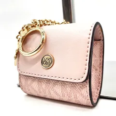 ✨美品✨ Michael Kors マイケルコース airpodsケース  シグネチャー MK 総柄 レザー 革 ピンク ベージュ 肌色 ゴールド金具