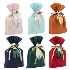 【新品】ラッピング袋 ギフトバッグ 包む リボン付き プレゼント用 手作り造花 5種類 ギフト [TEMLUM] 包装 シンプル 無地 厚手 おしゃれ 可愛い リサイクル可能 誕生日 結婚式 収納 (セット02)